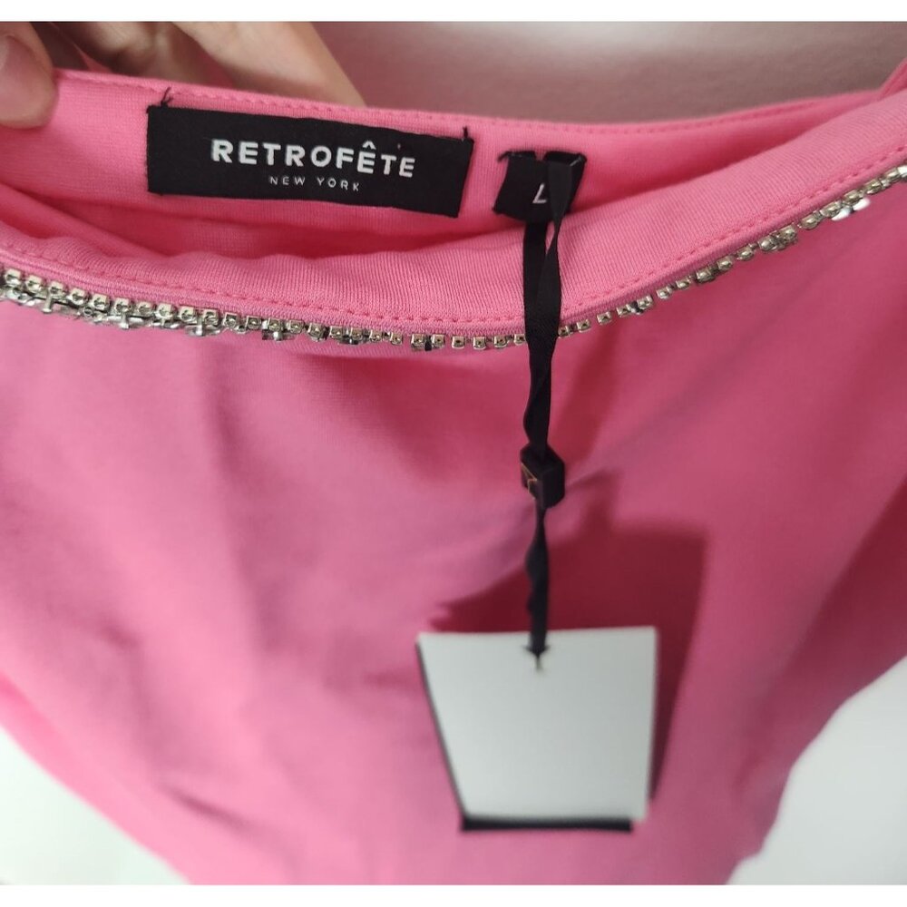 Retrofete Women's Sz. L Hyper Pink Regina Dress With Crystal Embellishments NWT - Picture 2 of 7